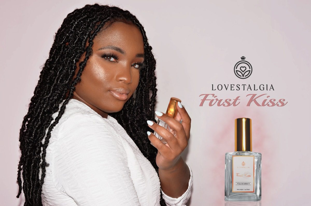 Lovestalgia First Kiss perfume with model